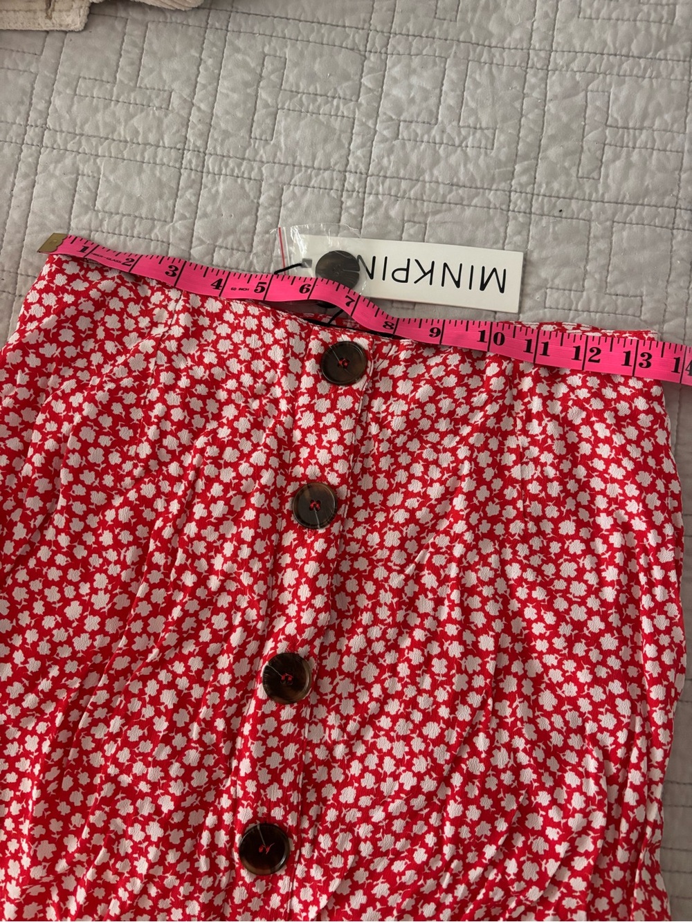 Red Floral Button-Front Ruffle Hem Mini Skirt - Picture 5 of 5